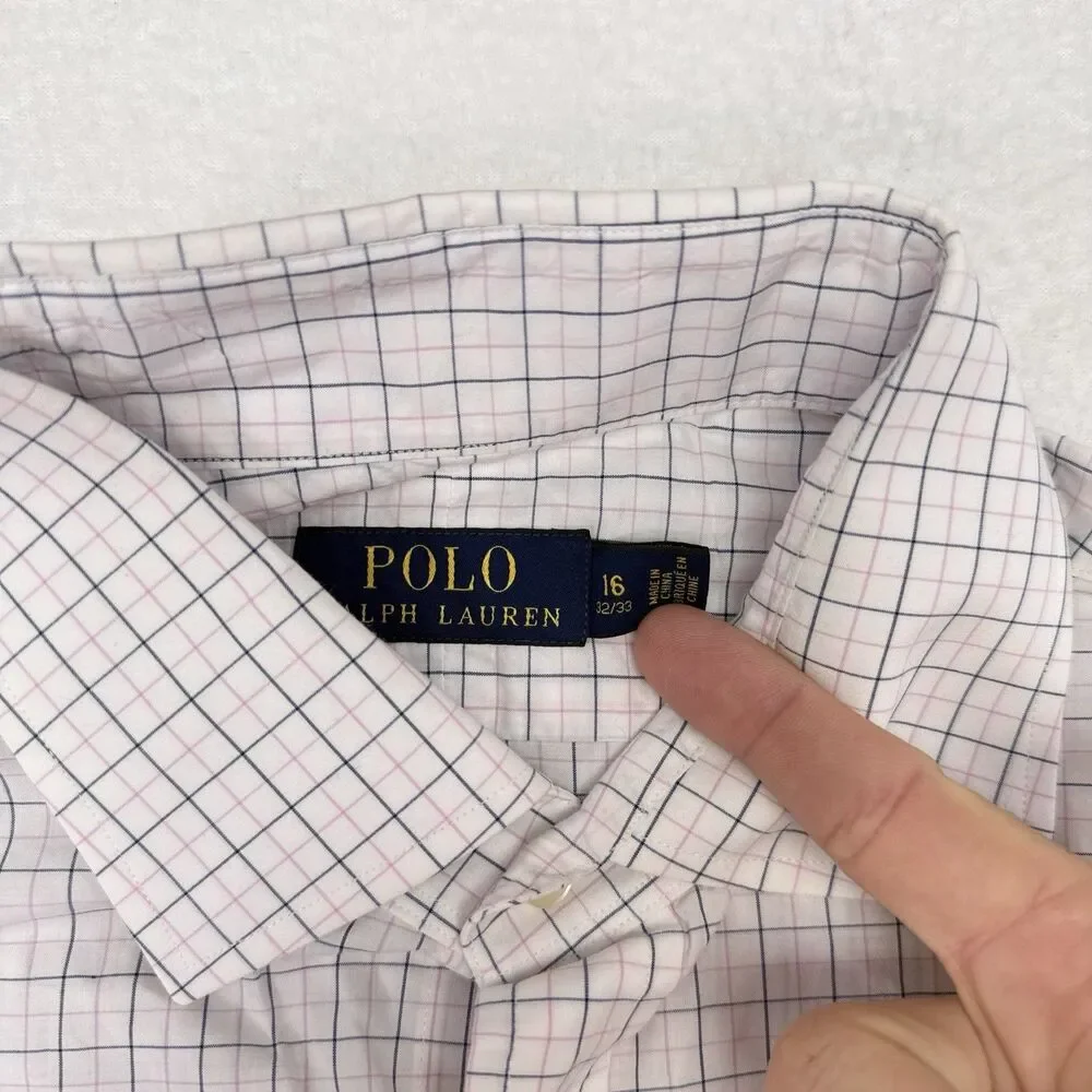 Polo Ralph Lauren Dress Shirt Men’s Size 16 / 33 White Pink Checks Career Office - Picture 5 of 8
